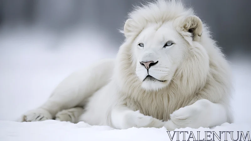 Photorealistic white lion portrait in winter minimalism.