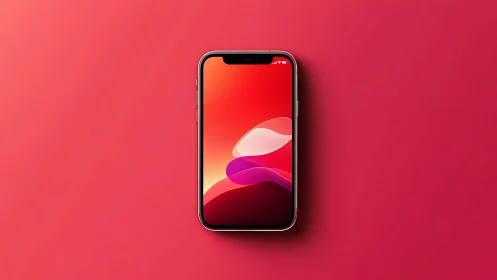 Contemporary iPhone with Fluid Wave Wallpaper on Vibrant Coral Background