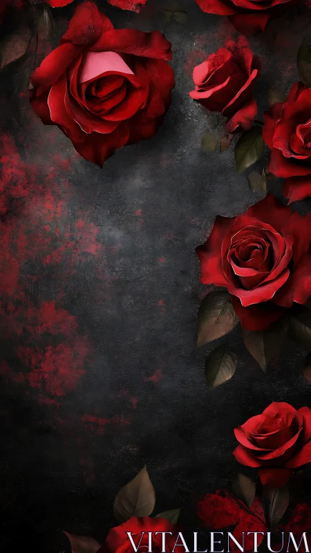 Velvet Crimson Blooms Against Charcoal Decay.