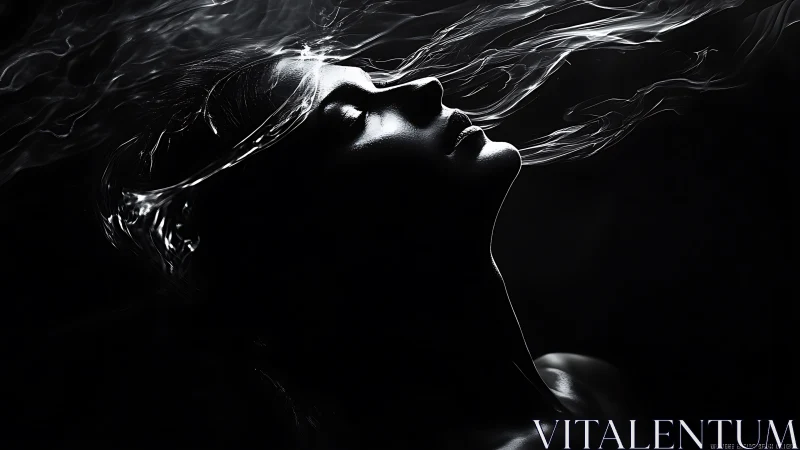 High-contrast side portrait merges fluid light trails with silhouette