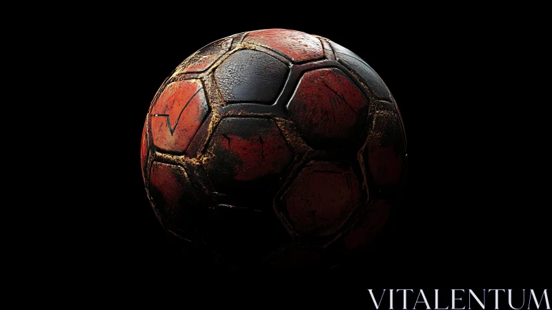 Weathered red soccer ball renders under dramatic side light