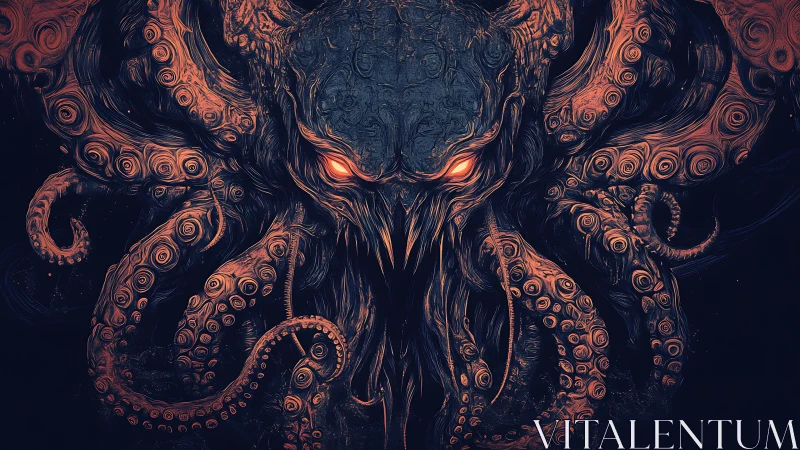 Eldritch tentacled demon emerges from abyssal darkness.