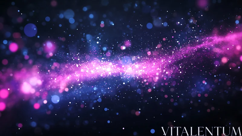Cosmic nebula trail glows with vibrant pink stardust.