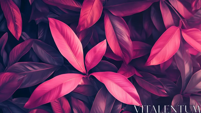 Pink tropical foliage in dense overlapping composition.