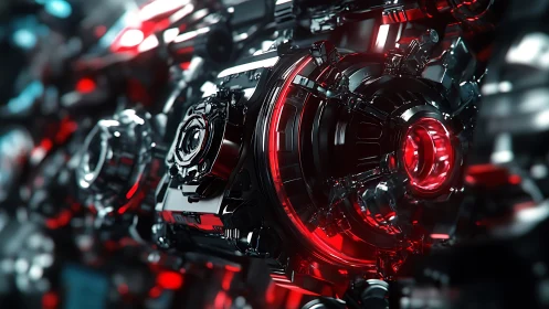 High-gloss cybernetic rotor core with red luminous actuators
