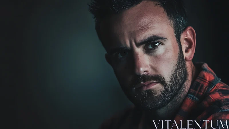 Low-key male portrait uses dramatic chiaroscuro and tight framing