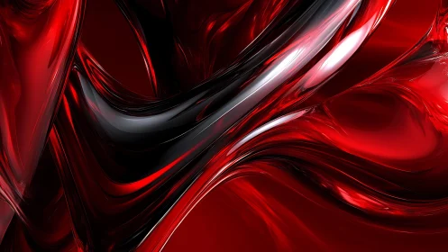 Abstract red and black glossy swirls digital artwork.