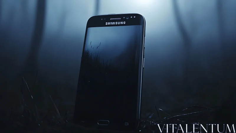 Lost midnight smartphone gleaming like tech noir monolith.