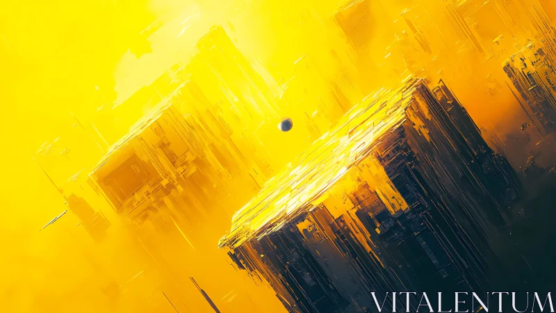 Sunlit floating citadels drifting through golden haze.