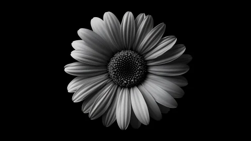 Gentle monochrome daisy glowing softly in the dark night.