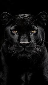 Black Panther with Glowing Eyes Against Dark Background