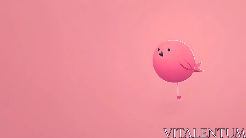 Sweet round pink bird floating with a tiny heart charm.