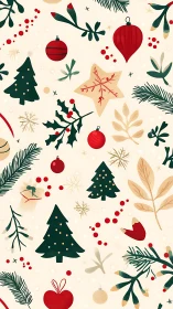 Seasonal botanical and ornament holiday pattern design.
