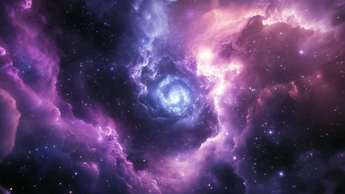 Helical stellar vortex within ionized magenta nebular cavity.