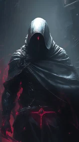 Hooded dark figure with glowing red sword aura present.