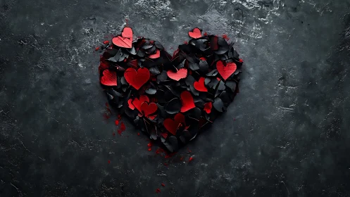 Heart-Shaped Petal Arrangement Against Textured Dark Slate.