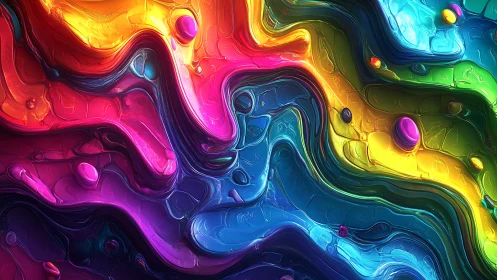 Liquid rainbow rivers twist through neon sculpted canyons