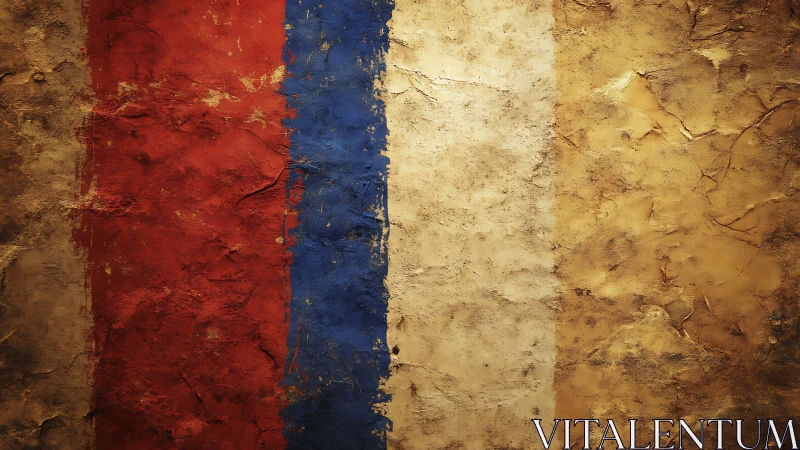 Textured tricolor wall abstraction with weathered vertical bands.