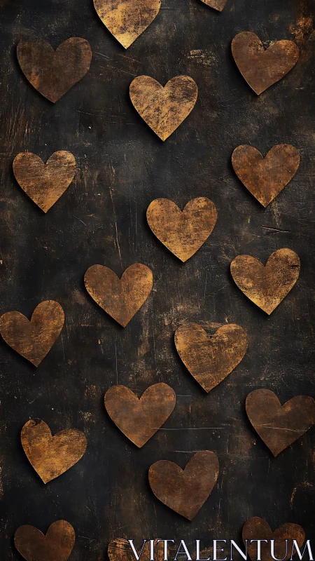 Golden Hearts on Weathered Charcoal Background.