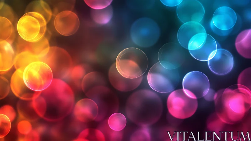 Multicolored circular light bokeh on dark gradient background.