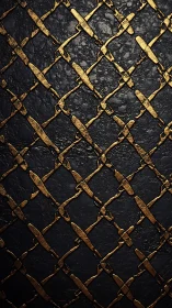 Gold lattice texture overlays dark rough stone background