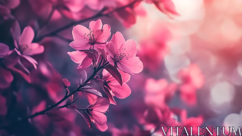 Pink Blossoms Rendered in Soft Focus Depth of Field