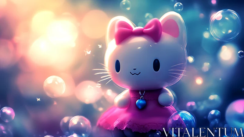 Hello Kitty Among Floating Bubbles. Dreamy Gradient.