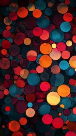 Vibrant circles drift across a dark canvas with neon warmth