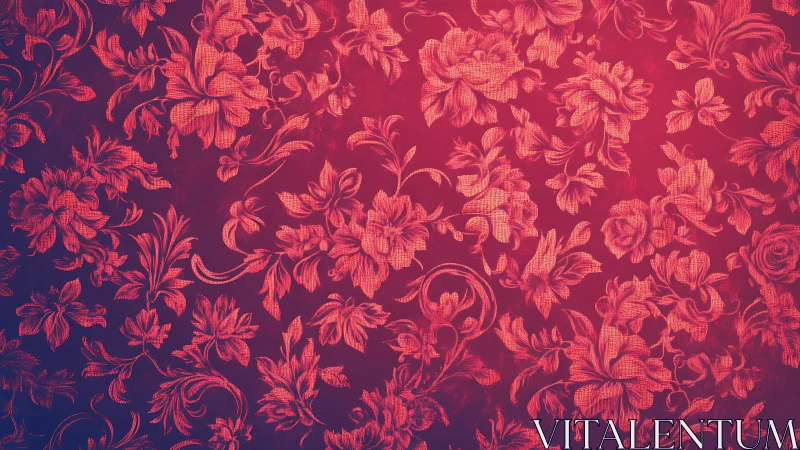 Vintage floral wallpaper bathed in rosy evening glow.
