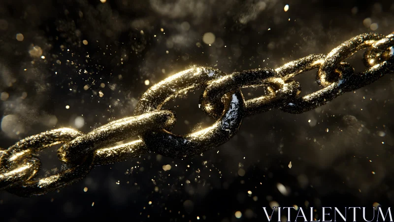 Close-up of Glittering Metal Chain Link in Dramatic Lighting.