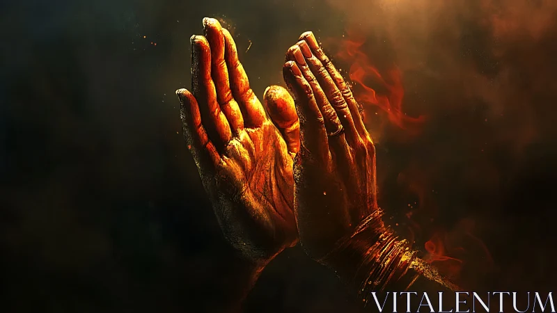 Warmly lit praying hands rise in quiet, hopeful devotion