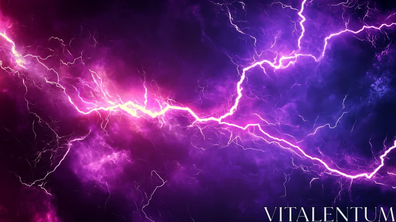 Electric purple lightning arcs across dark storm clouds