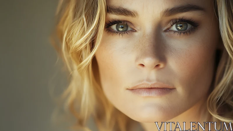 Golden gaze in quiet focus, framed by sunlit curls.