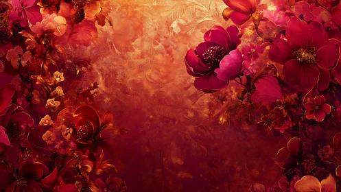 Luxe Floral Gradient: Deep Magenta Blooms Against Warm Baroque Backdrop.