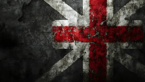 Grunge-textured Union Jack composition on distressed wall surface.