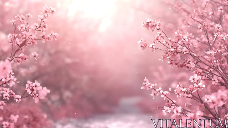 Pink Blossoms in Soft Focus Bokeh Background.