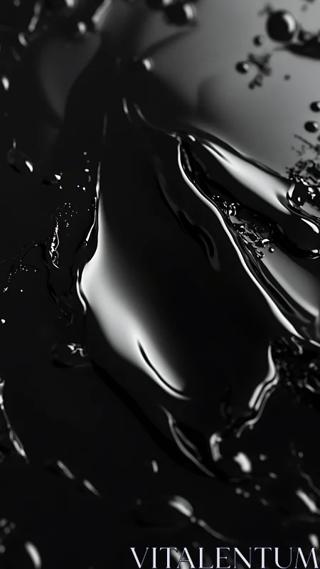 Glossy black liquid surfaces reflect controlled studio light