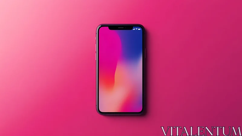 Contemporary Smartphone Display With Vibrant Gradient Wallpaper Against Monochromatic Pink Backgroun