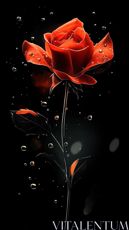 Luminous Red Rose Against Black: Digital Botanical Study.