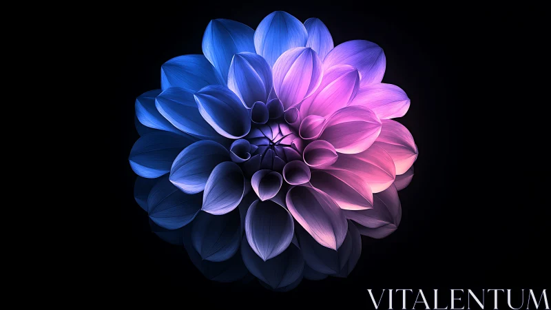 Gradient-lit dahlia form with chromatic spectrum distribution against dark background.