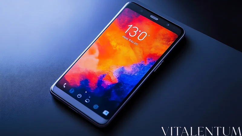 Vibrant Mobile Device Glowing with Colorful Digital Landscape.