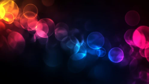 Color orbs drift like neon bubbles across velvet night