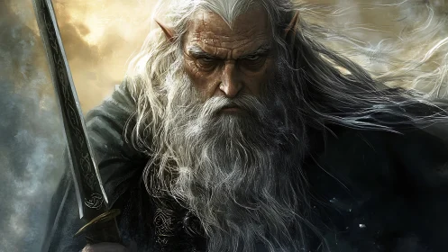 Storm-eyed elven warrior gazes forward with ancient resolve