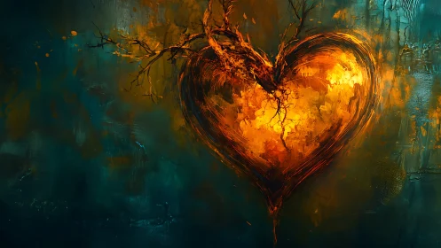 Burning Heart in Teal Shadows.