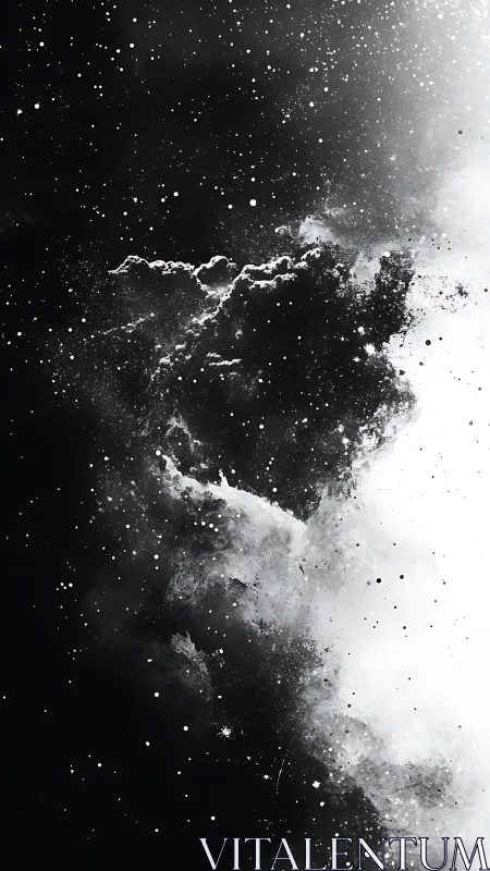 Monochrome abstract nebula cloud in deep star field.