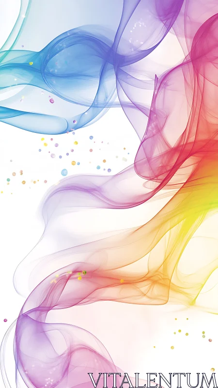 Iridescent color waves swirling across white negative space.