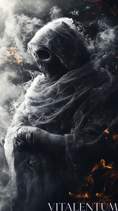 Smoke clad reaper listens quietly to the whispers of embers