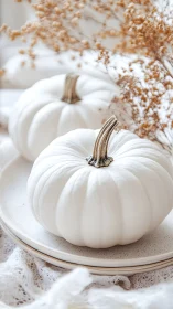Ivory pumpkins on lace whisper gentle autumn hush.