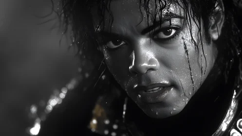 Intense wet portrait captures dramatic stare in harsh light