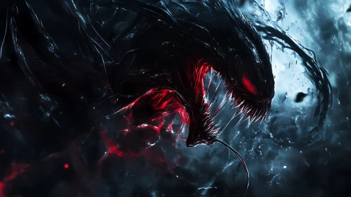 Savage alien creature lunges through swirling red energy storm